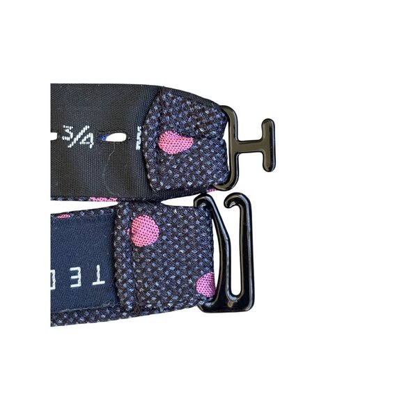 Ted Baker Bowtie Textured 100% Silk Classic Polka Dot Navy Pink Adjustable EUC - Picture 9 of 9